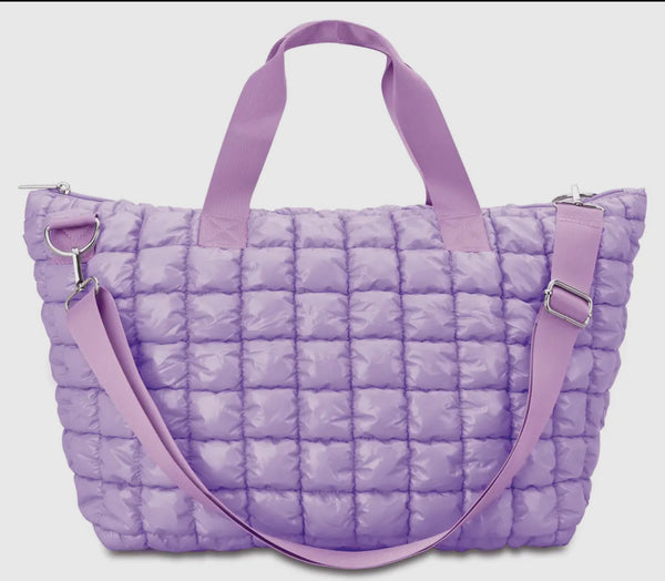 Lavender Shiny Puffer Overnight Bag