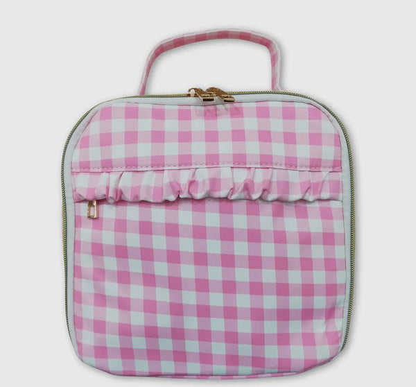 Pink Windowpane  Lunchbox with Ruffle