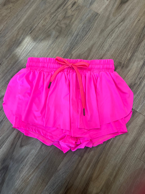 Girls flowy workout shorts neon-pink