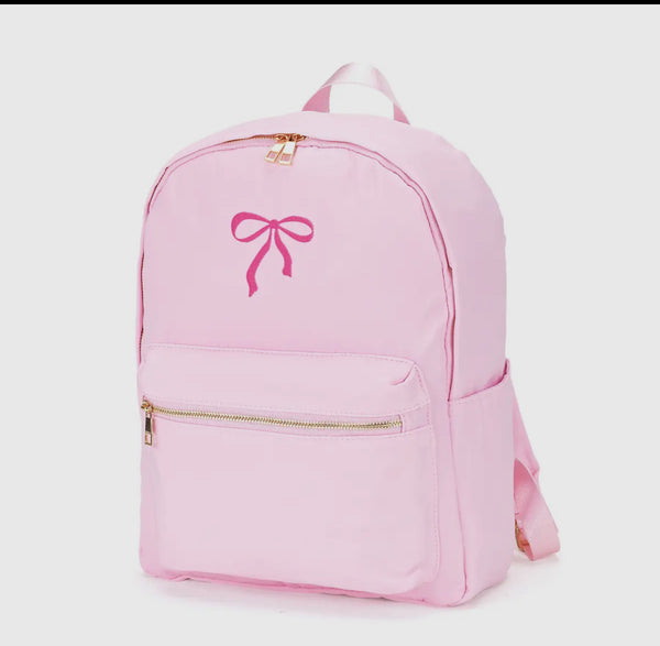 Pink Backpack with Bow Embroidery