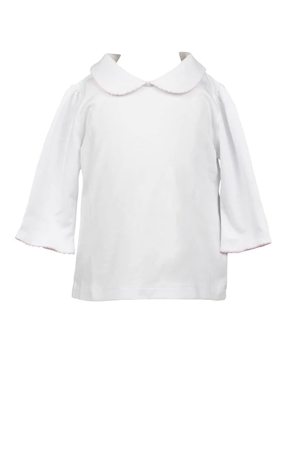 White pima top with pink trim