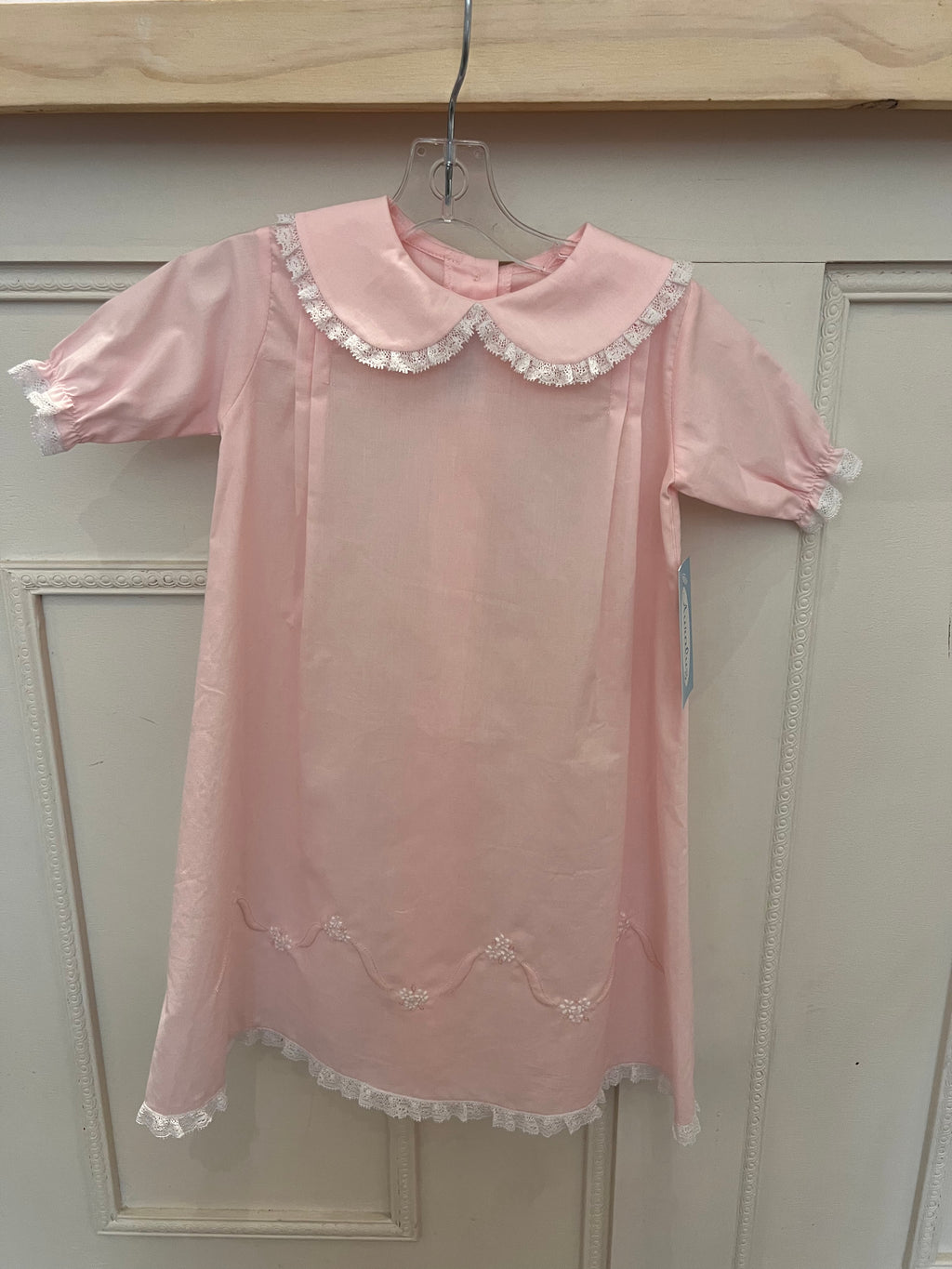 COTTON PINK DAYGOWN WITH PINK LACE RIBBON EMBROIDERY