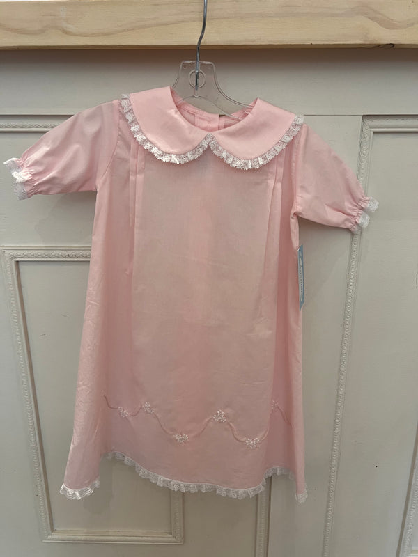 COTTON PINK DAYGOWN WITH PINK LACE RIBBON EMBROIDERY