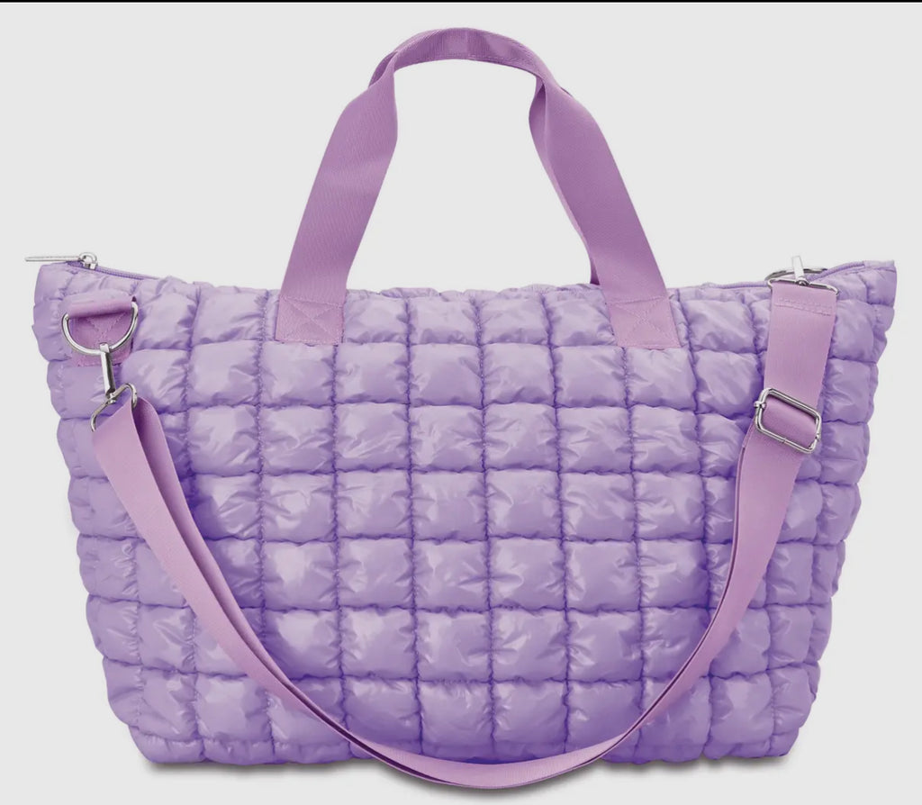 Lavender Shiny Puffer Overnight Bag