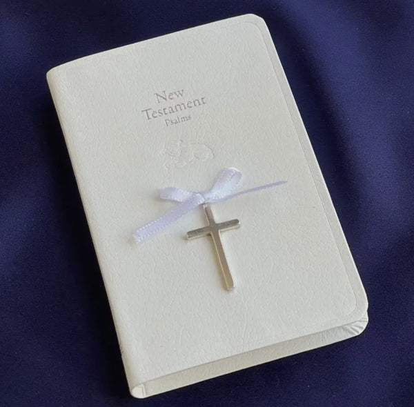 White Baby Bible with Sterling Silver Cross