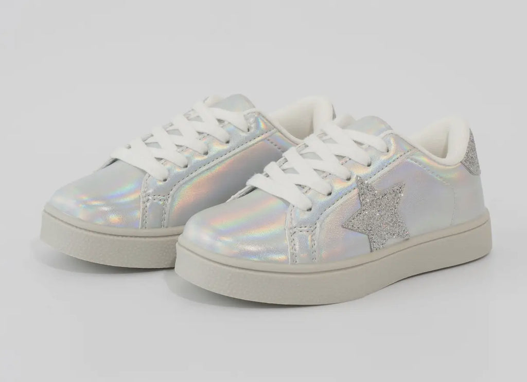Girls Holographic silver sparkle star sneaker
