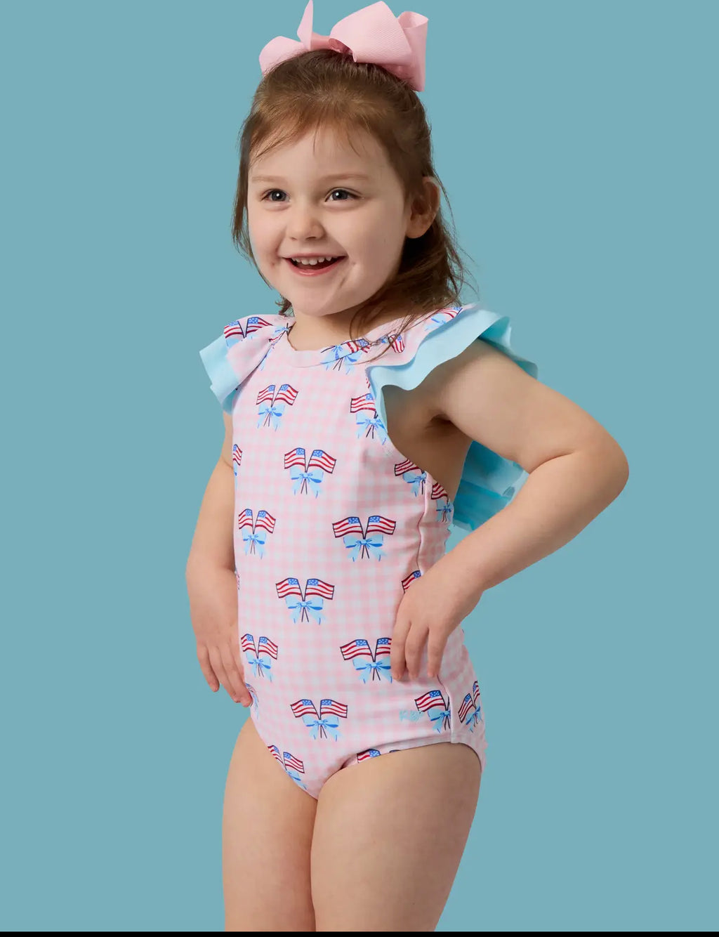 Girl’s Patriotic Gingham Bow Back One Piece