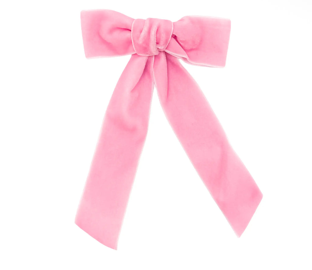 Velvet Long Tail Bow Barrette-Pink