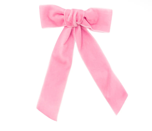 Velvet Long Tail Bow Barrette-Pink