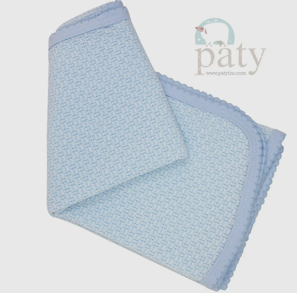 Paty  Knit Blanket-Blue with Blue Trim