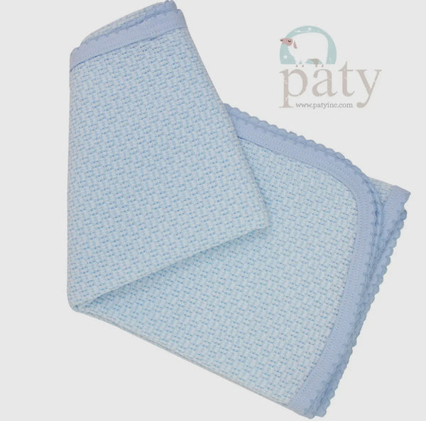 Paty  Knit Blanket-Blue with Blue Trim