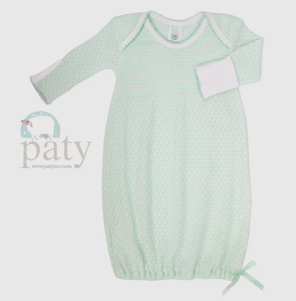 Paty Knit Overlap Gown-Mint w/Pink trim