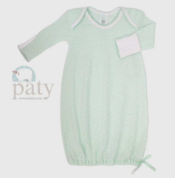 Paty Knit Overlap Gown-Mint w/Pink trim
