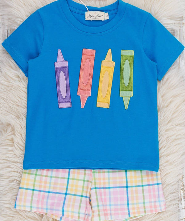 Colorful plaid crayon short set