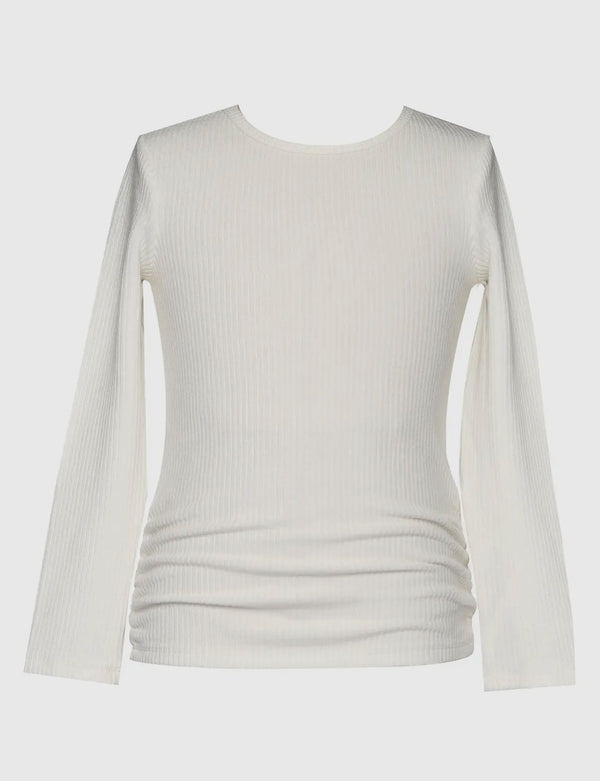 Long sleeve ruched rib top cream
