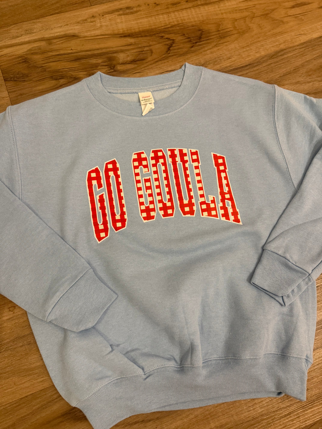 Light Blue with Red Gingham Goula sweatshirt