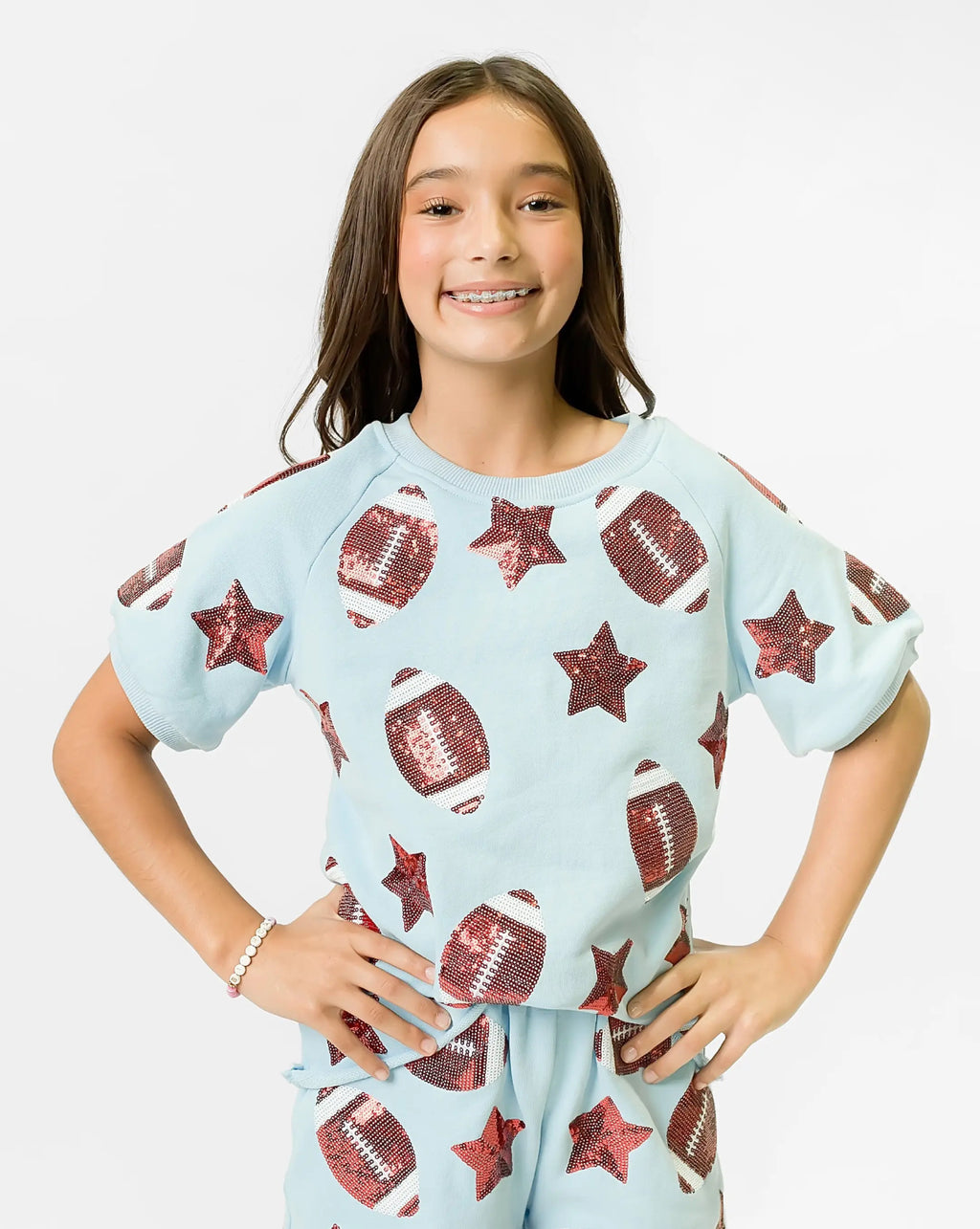 Light Blue Sequin football Top