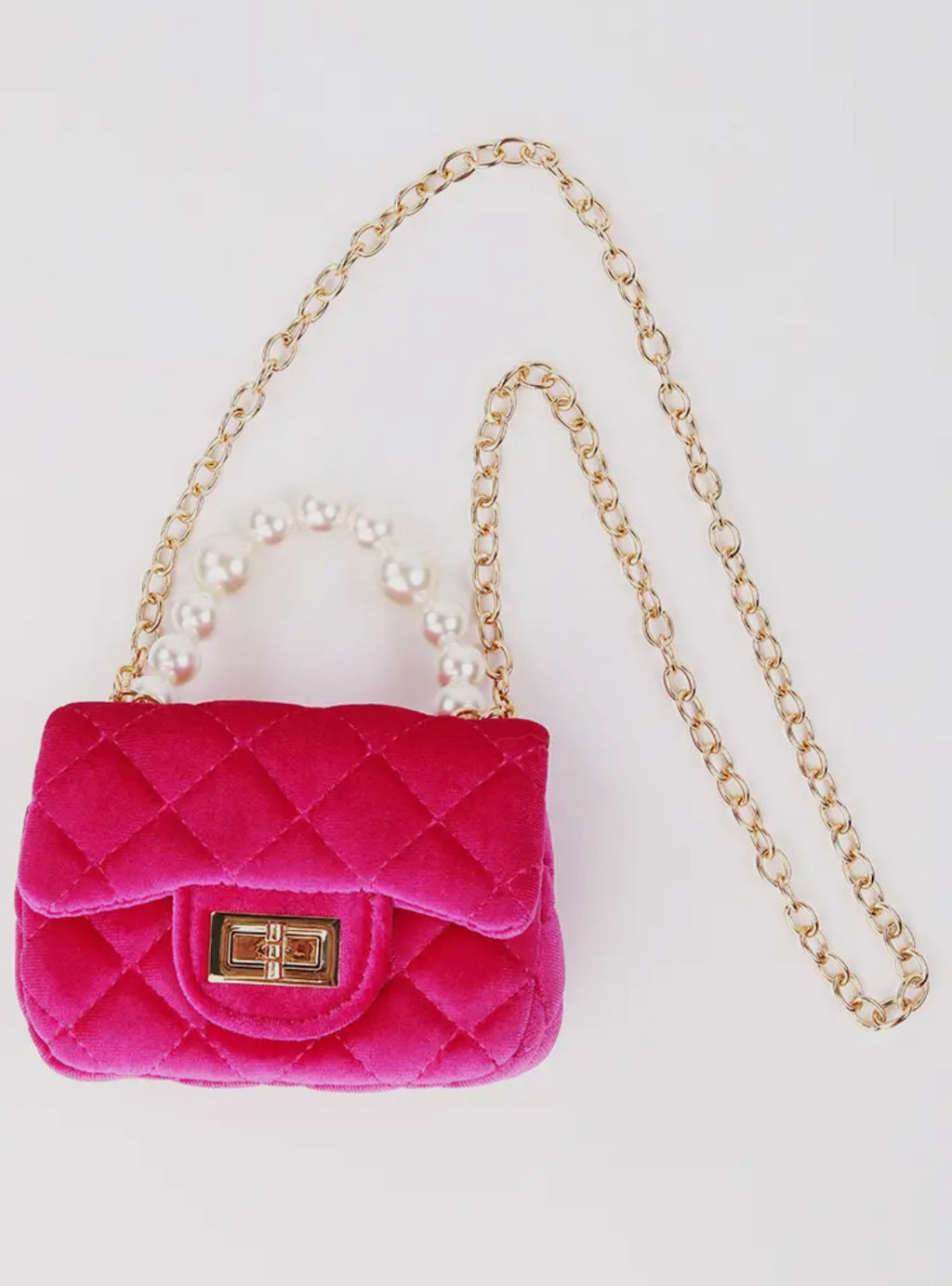 Velvet Purse with Pearl handle-hot pink