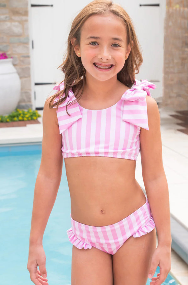 Lucille Two Piece Swim-Pink Stripe with Bows