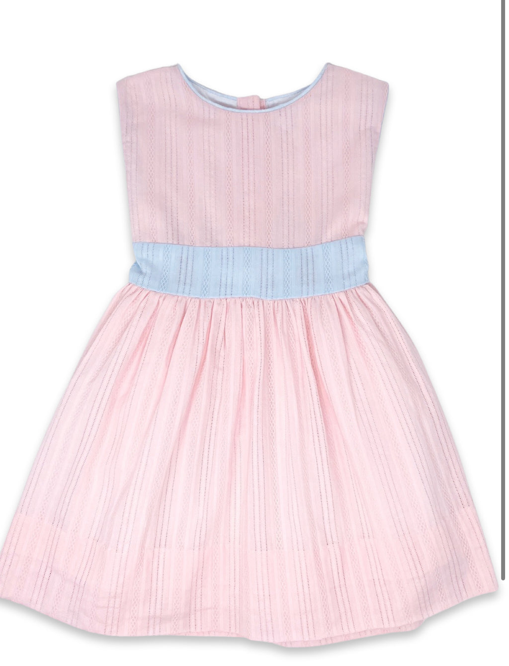 Blissful Band Dress-pink with blue linen band and bow