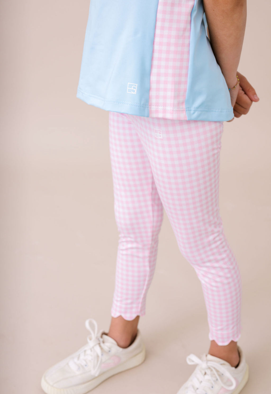 Sadie Scallop Legging-Cotton Candy Pink Check