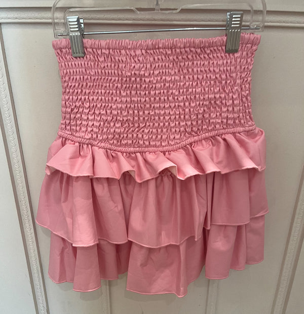 Pink vegan leather tiered skirt