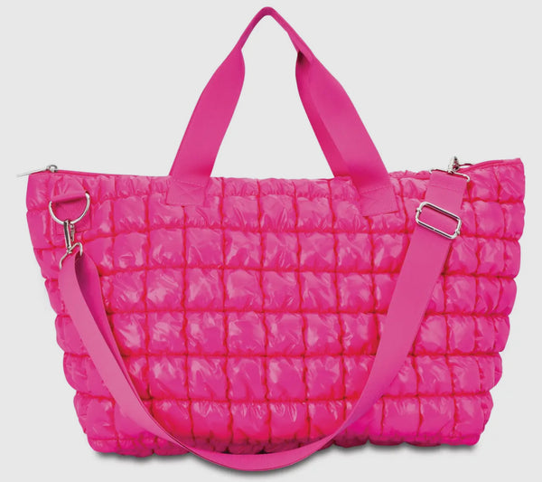 Hot Pink Shiny Puffer Overnight Bag