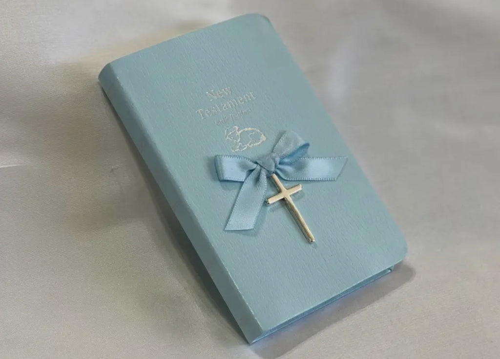 Blue Baby Bible with Sterling Silver Cross