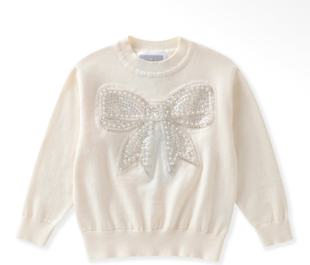 Sparkly Bow Sweater-Cream