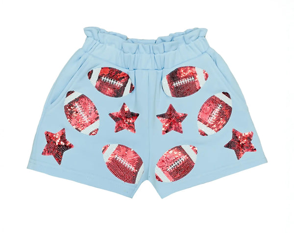 Light Blue Sequin Football Shorts