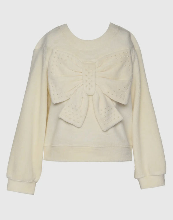 Sherpa Bow Top With Pearls