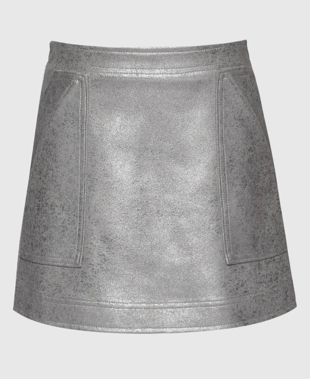 Shimmer foil faux leather skirt-silver
