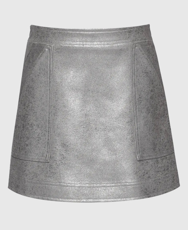 Shimmer foil faux leather skirt-silver