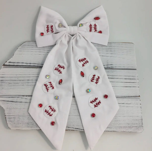 Beaded Baseball Hair Bow