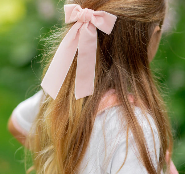Velvet Long Tail Bow Barrette-Ballet Pink