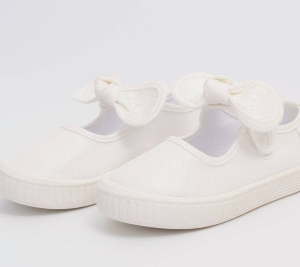 Girls white glitter bow Mary Janes