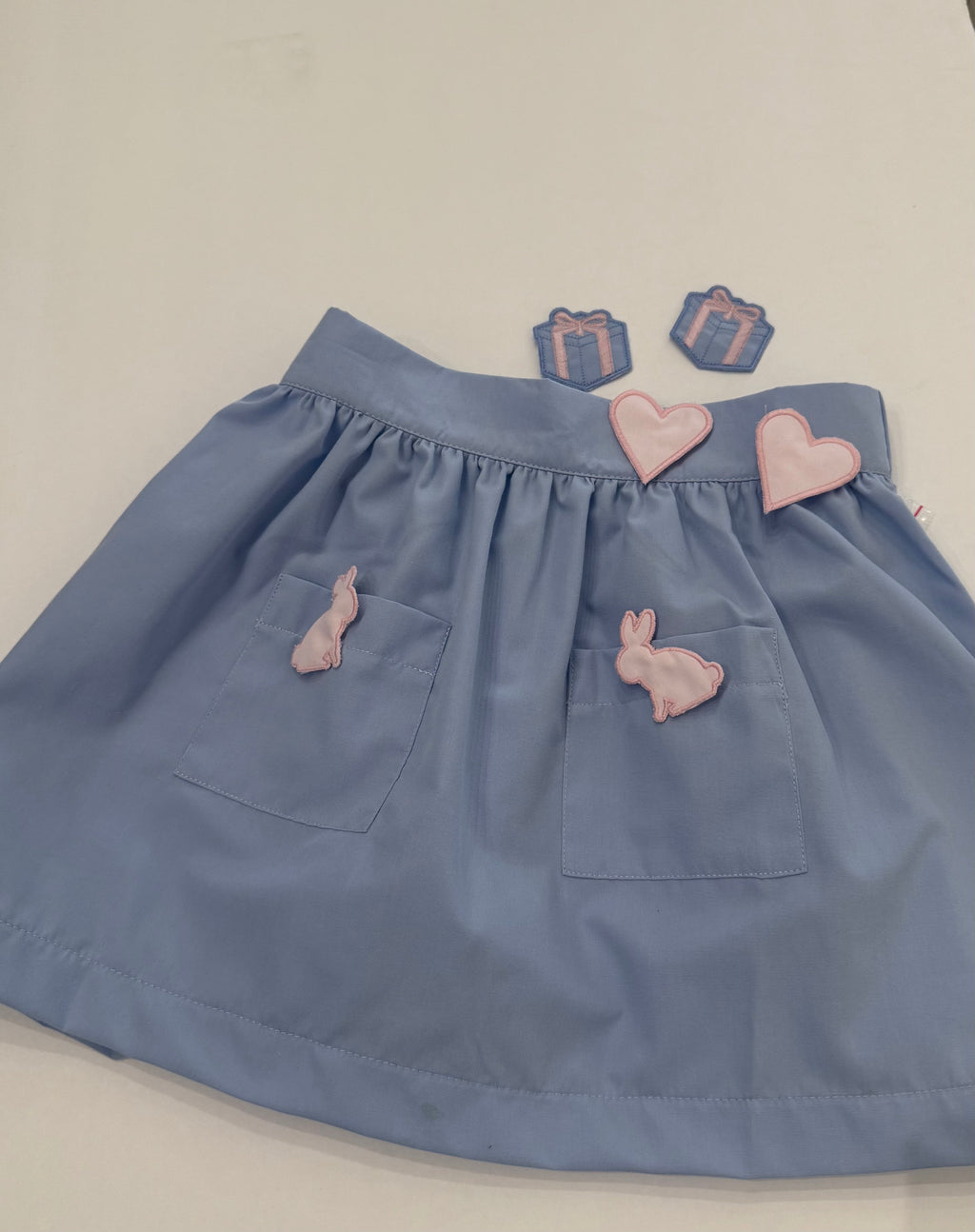 Penelope Skirt-Bunny, present, and heart interchangeable appliqué