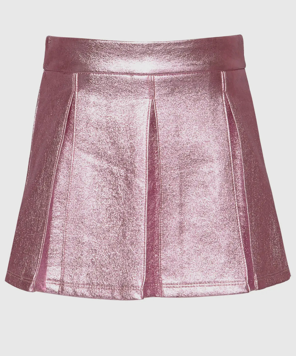 Faux Leather Metallic Skirt-Pink