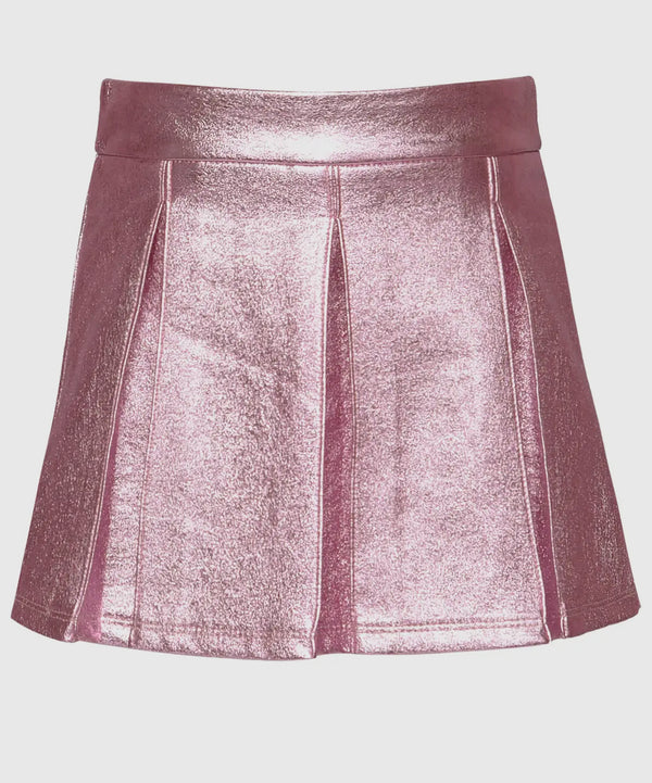 Faux Leather Metallic Skirt-Pink