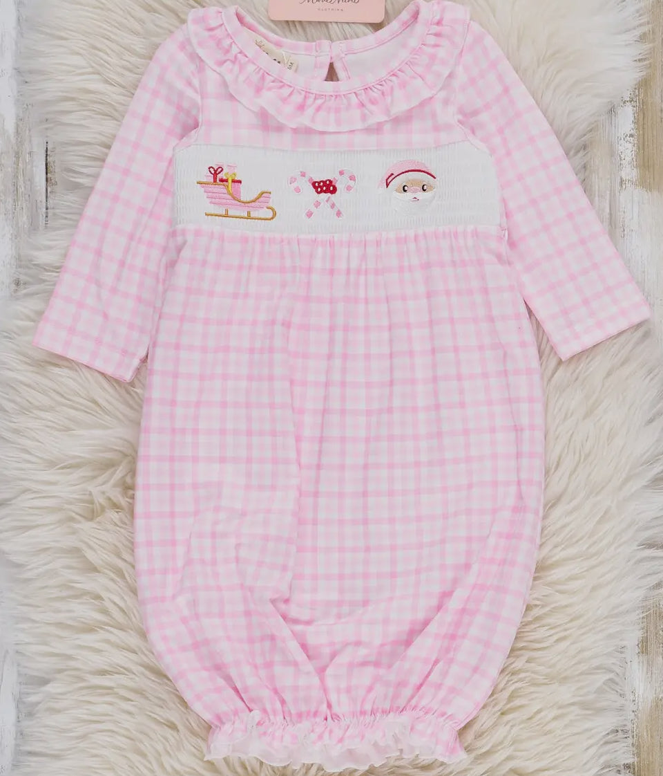 Christmas smocked pink plaid gown