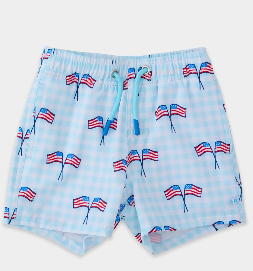 Patriotic Gingham Performance Swim Trunks