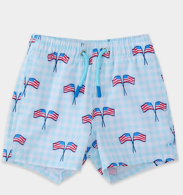 Patriotic Gingham Performance Swim Trunks
