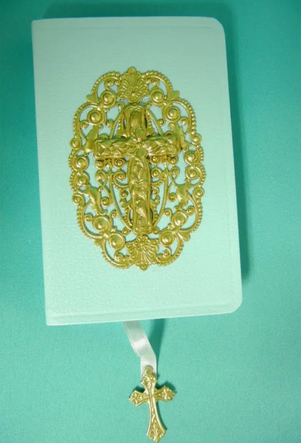 Baby Bible with Ornate Cross-blue