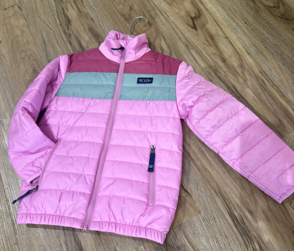 Girls color block puffer jacket orchid