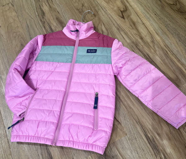 Girls color block puffer jacket orchid