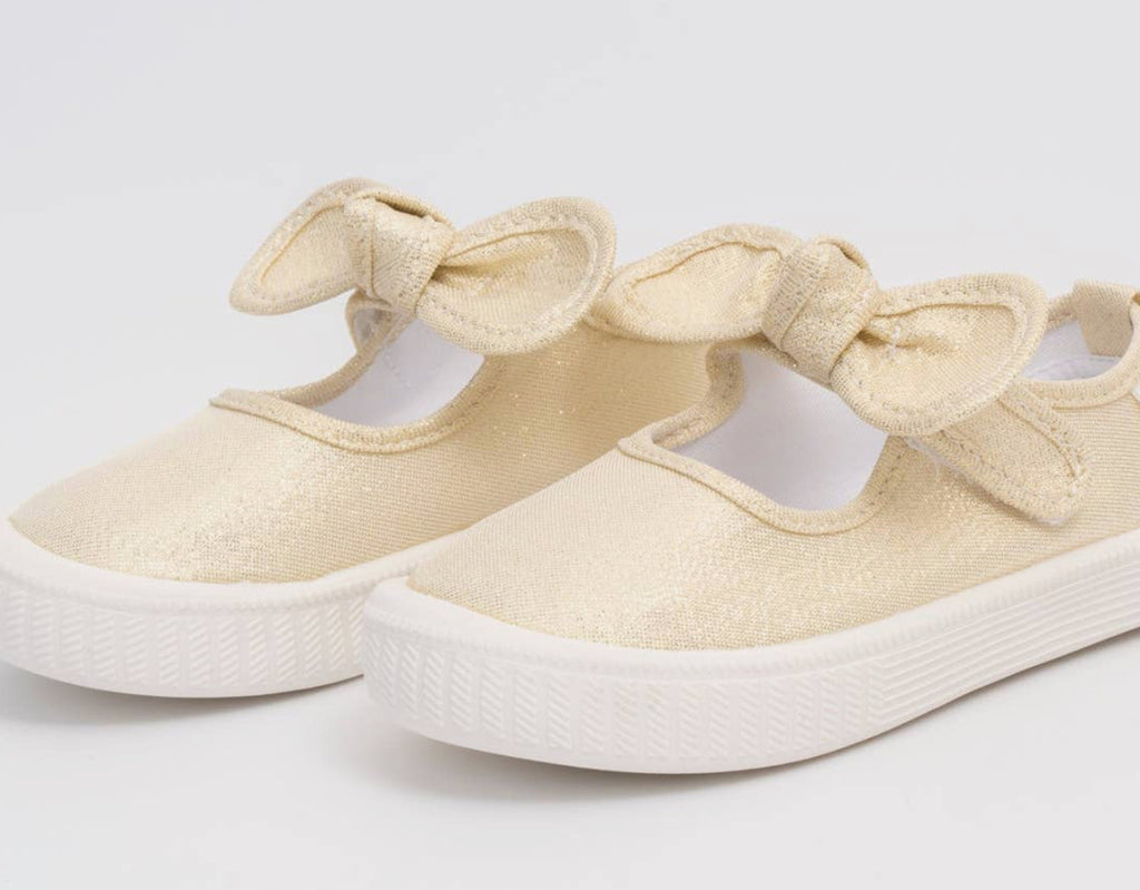 Girls gold glitter bow Mary Janes sneakers