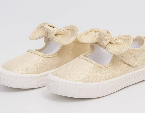 Girls gold glitter bow Mary Janes sneakers