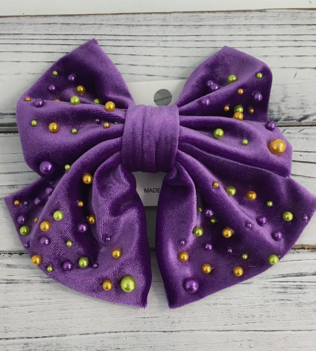 Velvet Mardi Gras Bow