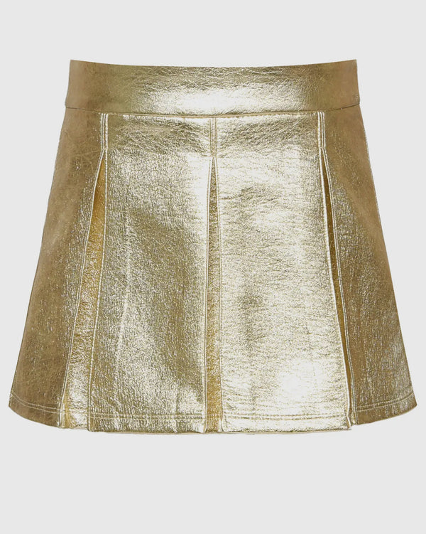 Faux Leather Metallic Skirt-Gold