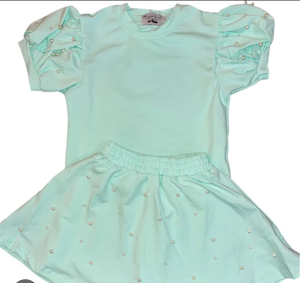 Mint Puff Sleeve Skort Set